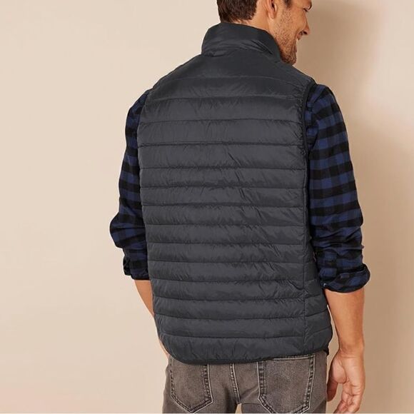 Amazon Essentials Puffer Back Vest Lightweight Mocked M Zip Up Water Resistant - Picture 2 of 11
